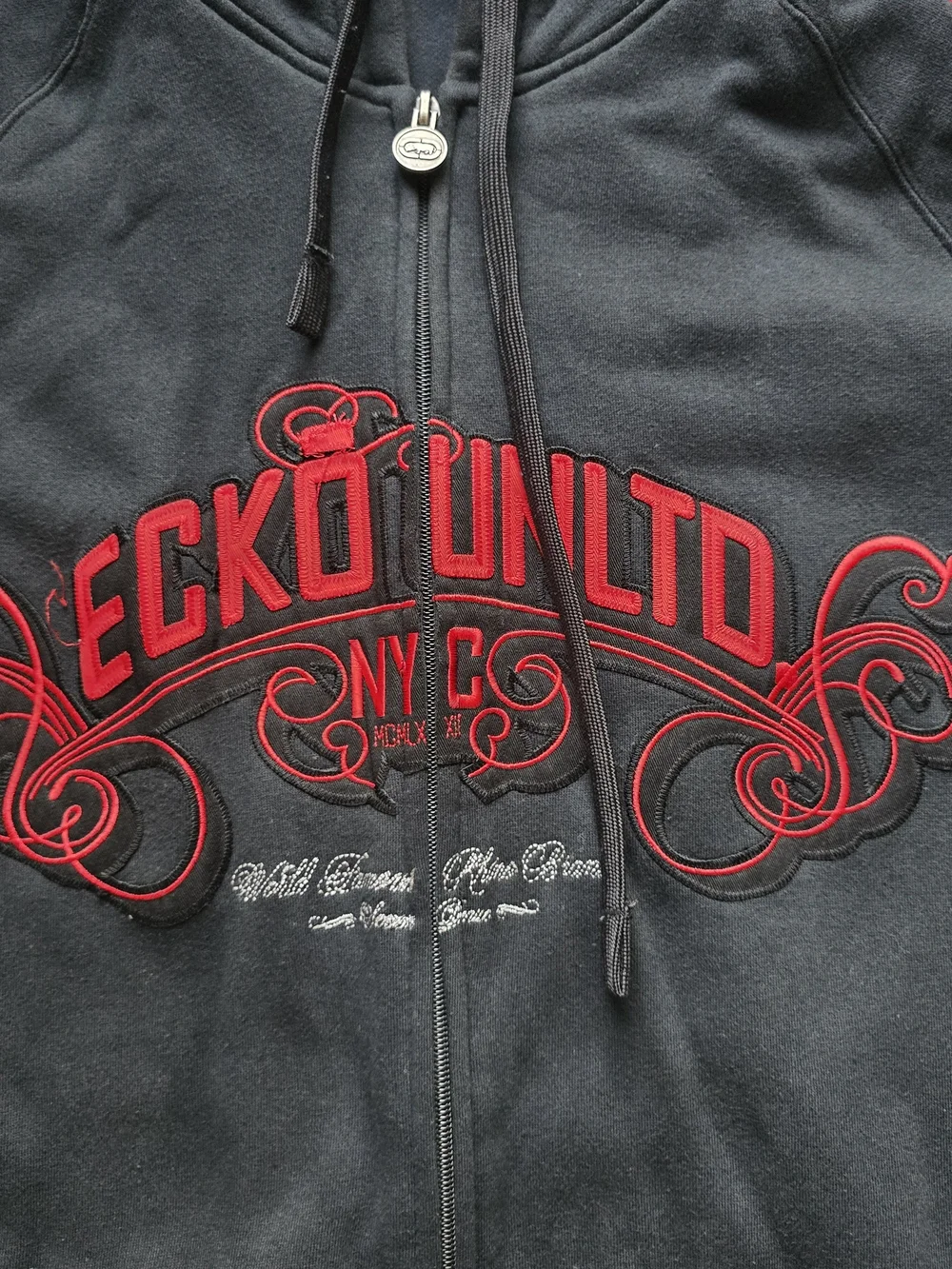 Ecko Unltd Men's Black Zip-Up Hooded Jacket with Red Logo
